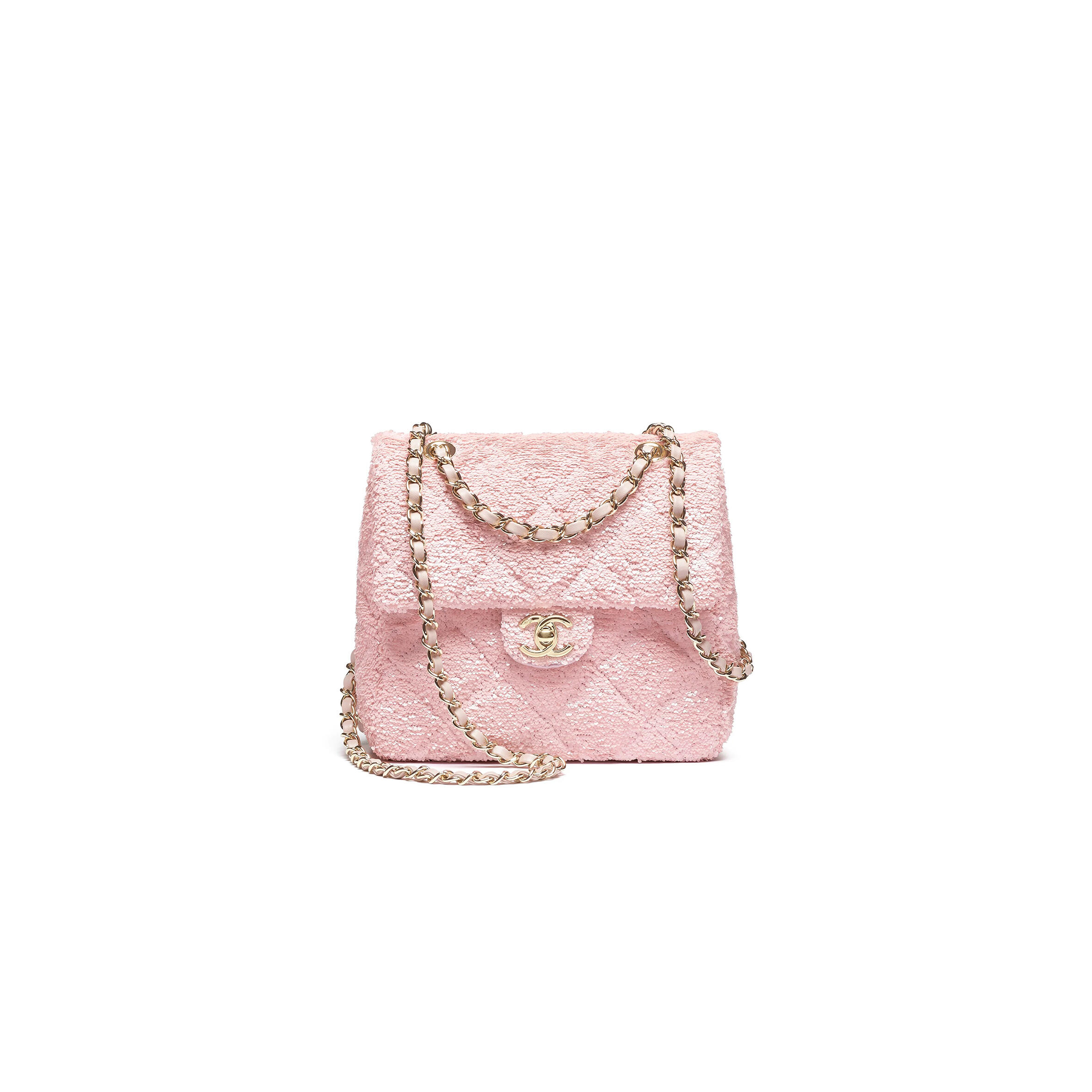 CHANEL QUILTED SEQUINS & GOLD-TONE METAL PINK BACKPACK AS5711 (21*17*7cm)